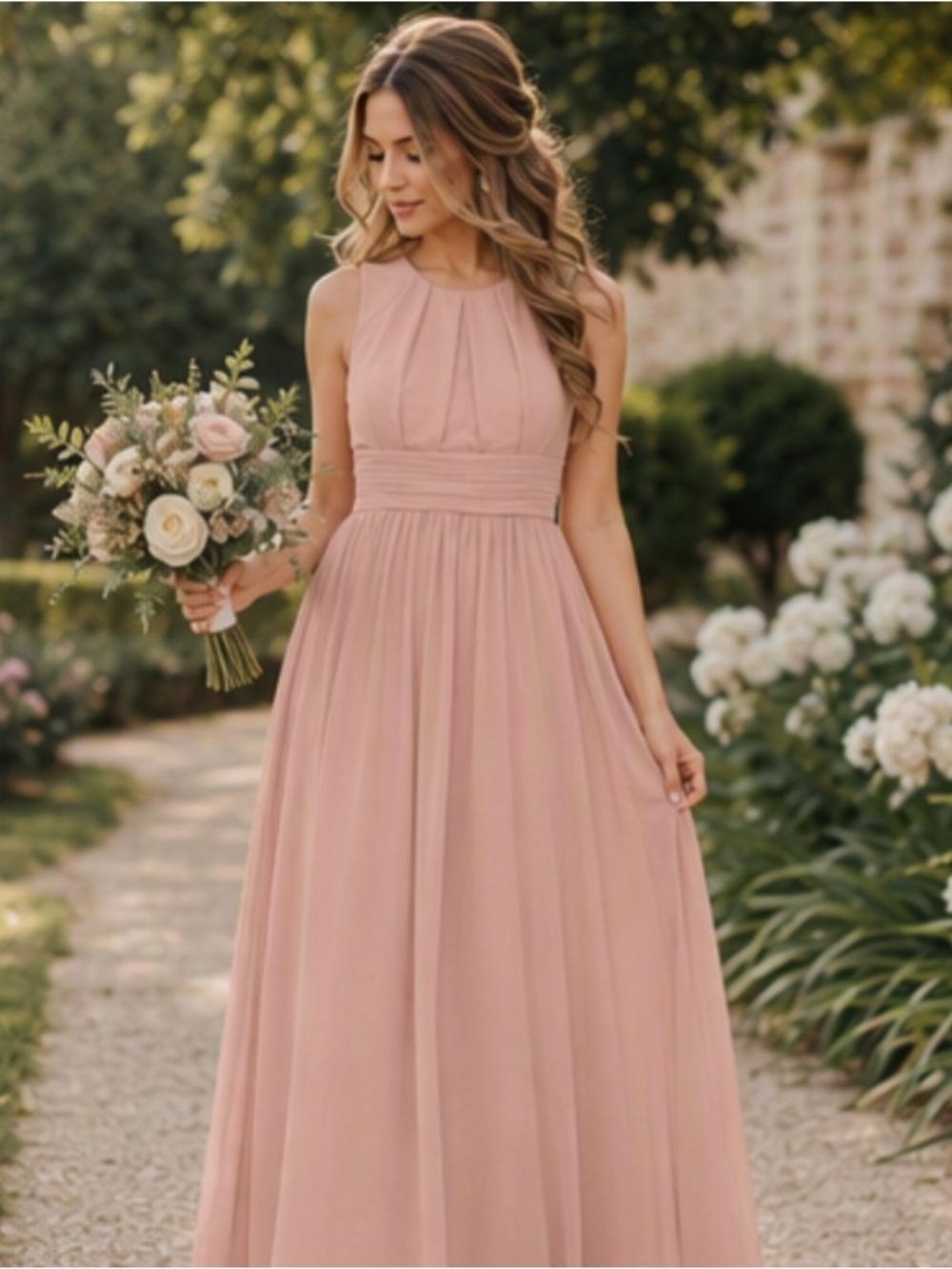 🌷 Blush Pink Formal Chiffon Open Back Sleeveless Dress 🌷 NWOT